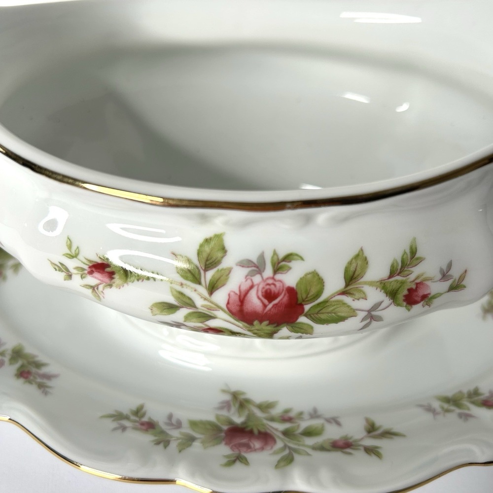 Vintage Johann Haviland Moss Rose Gravy Boat With Attached Under Plate Bavaria - Picture 5 of 11